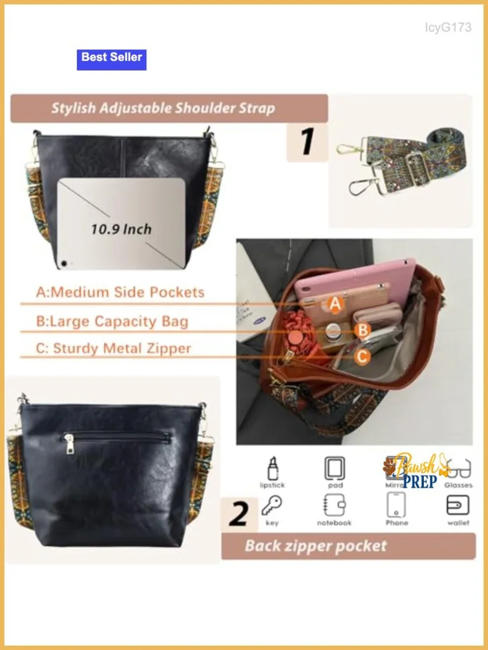 Vegan Leather Hobo Crossbody Bag with Zipper Shoulder Purse for Women